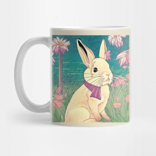 Flowers of Lotus with Cute Bunny Rabbit Vintage Cottagecore Animal Pet Mug